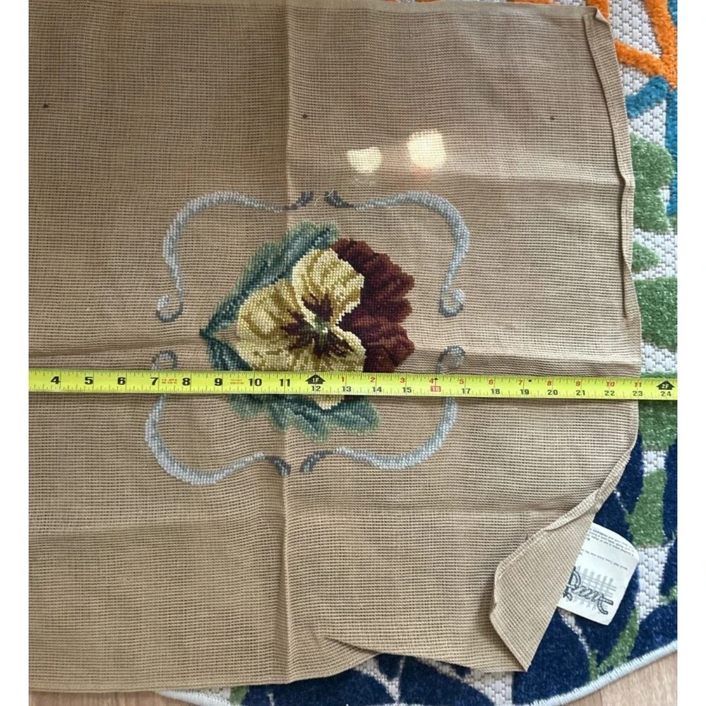 VTG Needlepoint Finished PANSY Flowers 23” x 23”